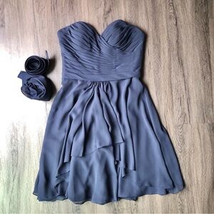 Morilee Madeline Gardner Short Dress Size 2/4 Dusty Blue Draped Chiffon Formal